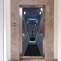 尚易3D飛船走廊入戶門衣櫃裝飾牆貼可移除浴室翻新廠家批發門貼紙