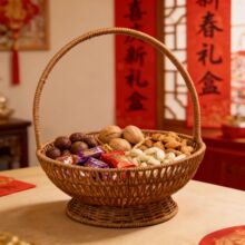 仿藤铁架高脚提篮藤编手提篮篮子买菜篮子水果篮礼品藤筐收纳