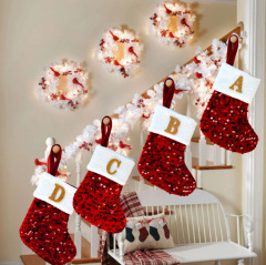 クロスボーダー新アイデア diy シルバースパンコールニットソックス赤文字クリスマスソックスクリスマス装飾装飾品