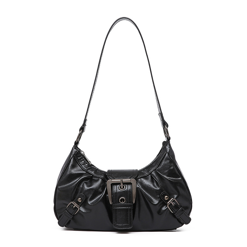Distressed Buckle Ruched Zip Closure Shoulder Bag 6