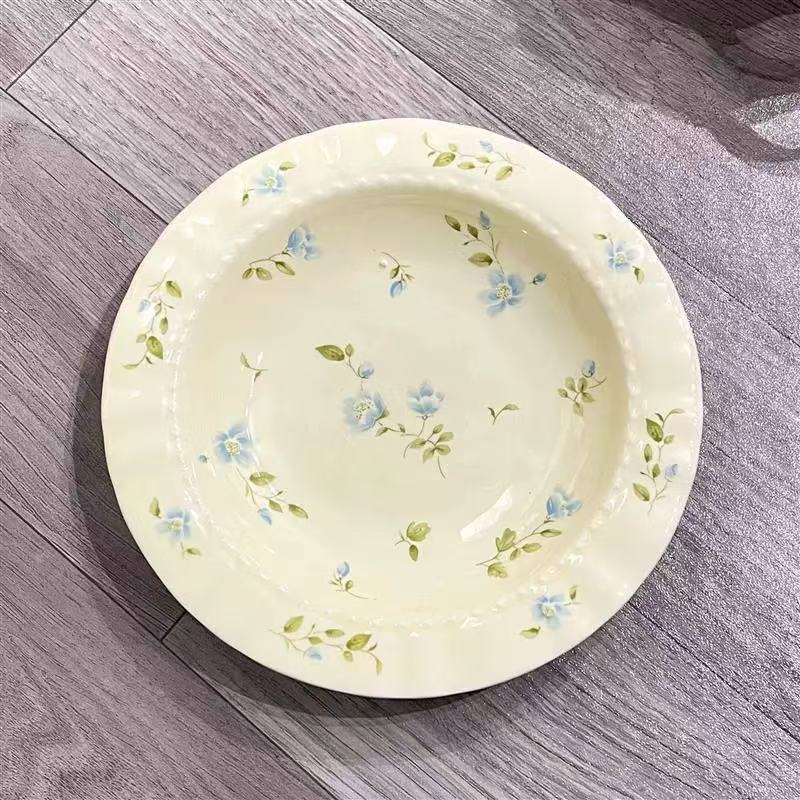 Conjuntos de platos de cerámica de alto valor de esmalte amarillo de estilo de crema, platos de arroz caseros, platos de sopa, platos de sopa