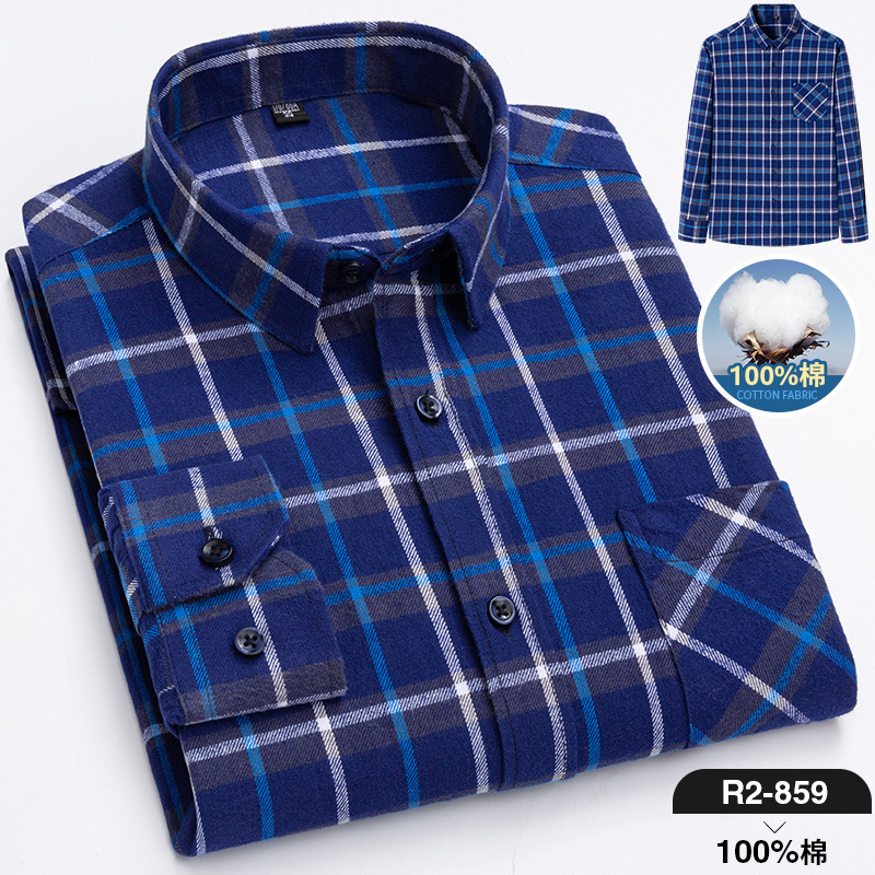 2024 nuevo Algodón puro cepillado camisa de manga larga a cuadros de los hombres de estilo coreano transpirable camisa de moda casual en stock ropa de hombre