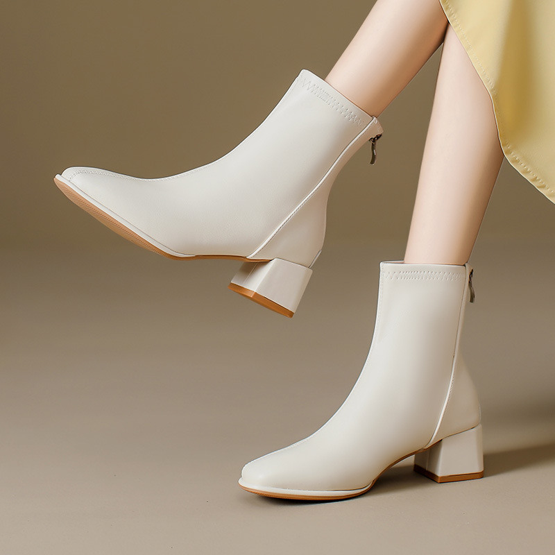 B-3 Genuine Leather Short Boots for Women 2025 New Winter Ankle Boots for Petite Figures, High-Heeled, Stylish, Fleece-Lined Martin Boots