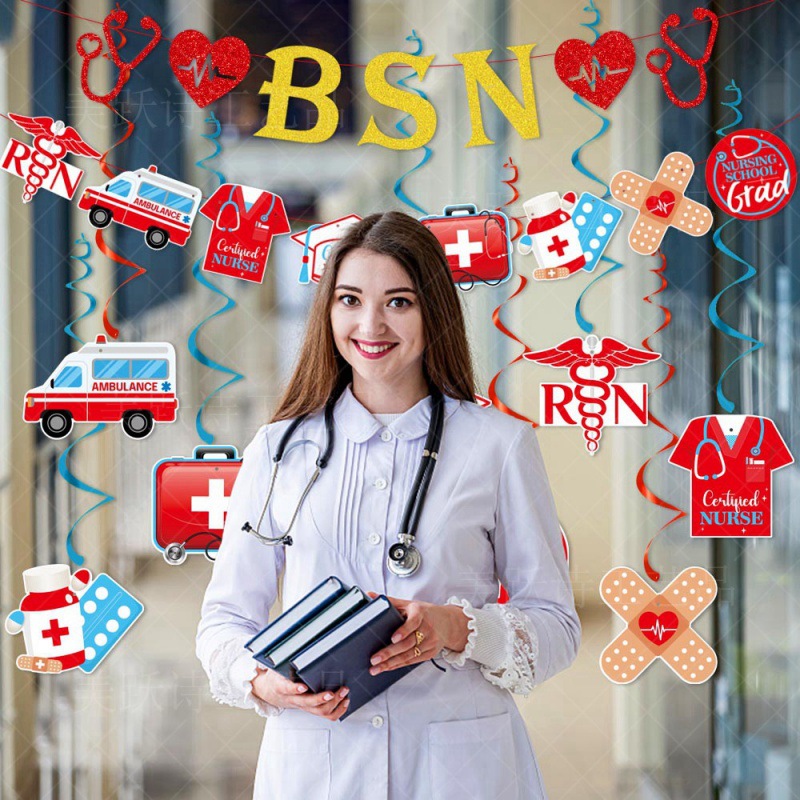Nuevo doctor enfermera graduación ceremonia decoración tire bandera espiral etiqueta enfermera festival graduación temporada decoración traje