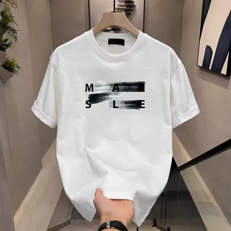 Summer Heavyweight Cotton T-Shirt for Men Short Sleeve Loose Fit Casual Crew Neck INS Style Top American Trendy Brand Creative Printed_viptrois.com