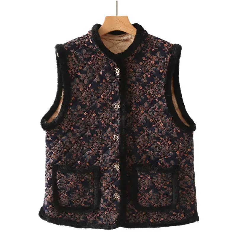 Бархатный утолщенный теплый жилет для полной мамы среднего и пожилого возраста, зимняя одежда, свободный жилет для бабушки, очень большой размер 100kg, внешний жилет