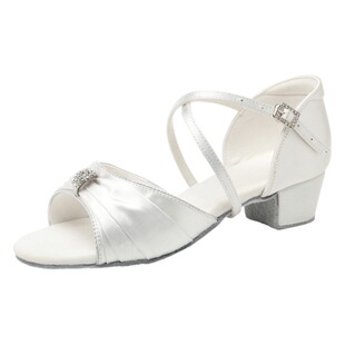 Children's new diamond buckle soft bottom high heel Latin dance shoes mid heel dance practice shoes grading dancing white shoes national standard