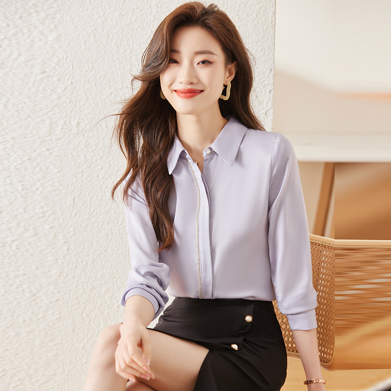 2024 spring new simple top commuter elegant fashion lapel long sleeve women's shirt MH6728