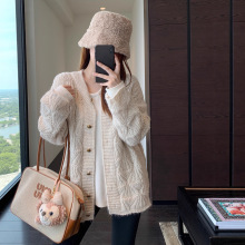 韩系温柔 慵懒风宽松大毛衣显瘦针织开衫外套女25秋冬新款G101323