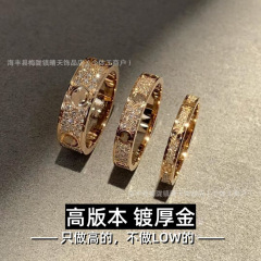 高版本卡满天星戒指镀18厚金情侣指环mini镶钻二排三排钻厂家批发