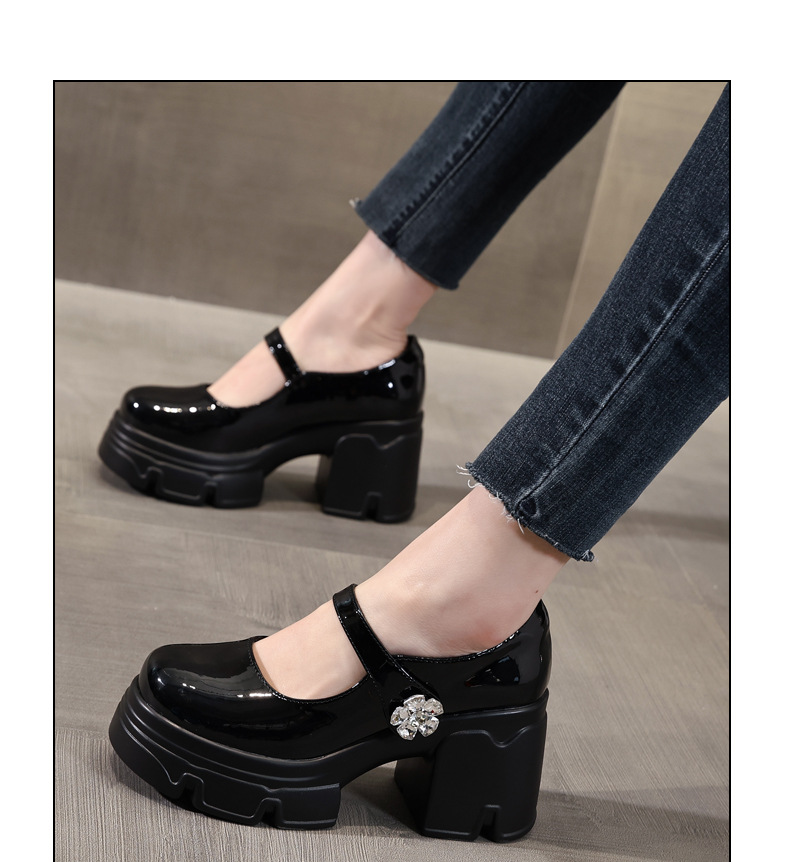 Giày sandal cao gót nữ quai ngang gót thô đế dày tăng chiều cao phong cách học đường — Màu be, Màu đen chi tiết 11