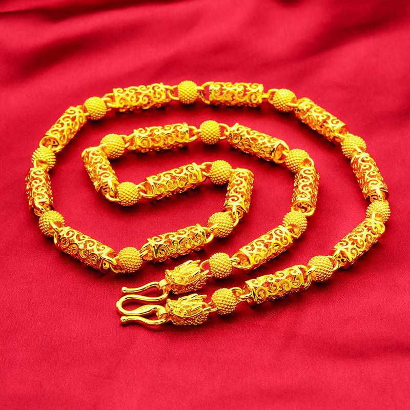 Unisex Schmuck Mode gold hohl Halskette Sand Gold Perlen hohl Kette hohl Halskette_voghion.com