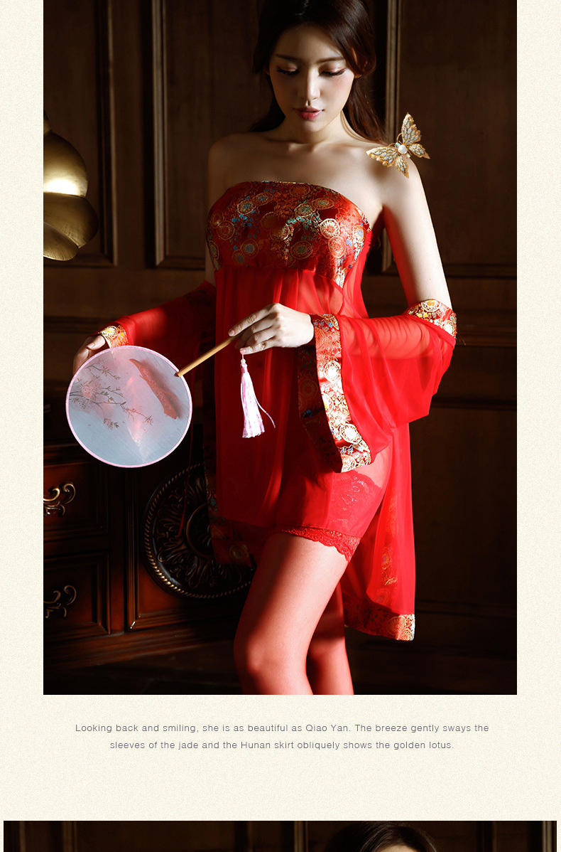 Sheer Mesh Hanfu-Inspired Lingerie Set with Jacket, Short Skirt and Panty — detail image 9