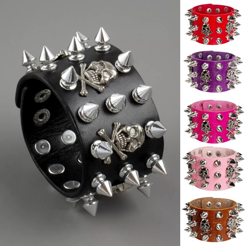 European and American Cross-Border Punk Non-Mainstream Bracelet Hip-Hop Performance Ghost Head Leather Bracelet Couple Holiday Gift Wristband