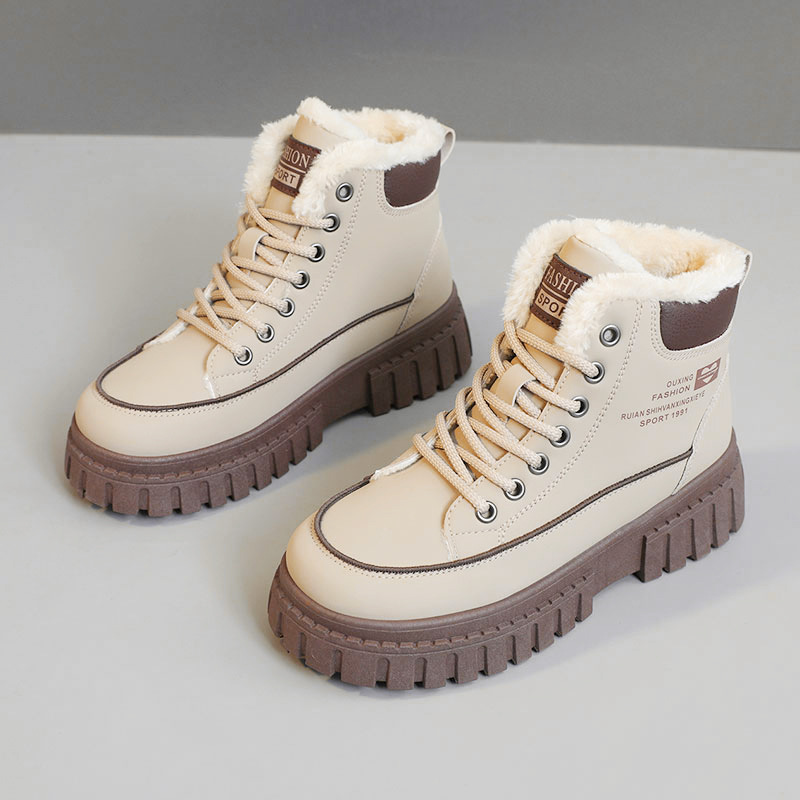 Q505 Neue Herbst-Winter-Sneaker für Damen, High-Top, lockere Passform, dicke Sohle, höhenverstärkendes Material, Baumwollfutter, Fleece, schlichtes Design, ideal für Studenten._voghion.com