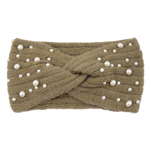 European and American Intersecting Pearl Headband Knitted Warm Wool Headband Autumn and Winter Hair Tie Double Knit Hair Accessory