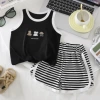 BX-Black bottom small animal striped pants and vest suit