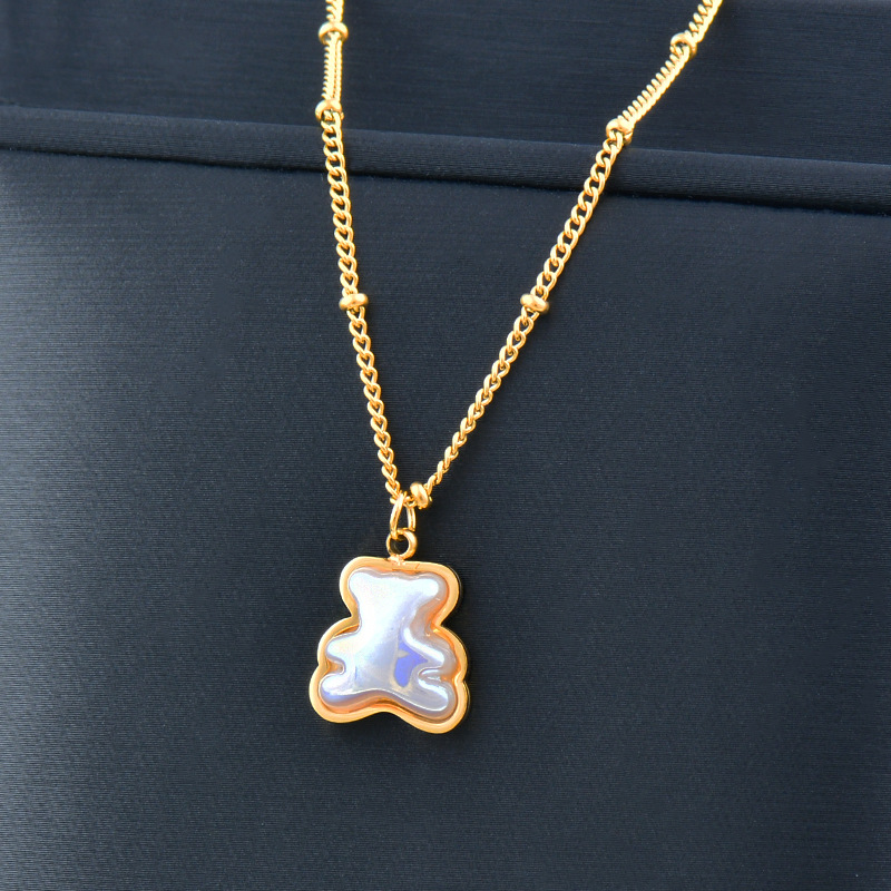 Fashion Round Flower Titanium Steel Inlay Inlaid Gold Pearl Pendant Necklace 1 Piece