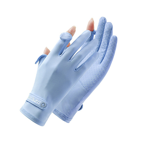 Summer Women's Ice Silk Sun Protective Gloves Breathable Thin Outdoor Cycling Driving Anti-Slip Fingerless Touchscreen Cross-border
