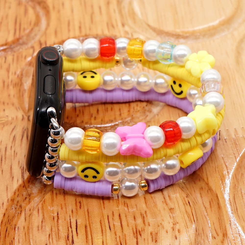80g Weight soft clay Material Geometry Pattern Ethnic Style Style Bohemian Style Polymer Clay Imitation Pearl Beaded Watch Band Suitable For Watch 5