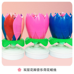 卸売り音楽ろうそく創意誕生日パーティー開花工芸ハスランプ電子二重蓮誕生日ケーキワックス