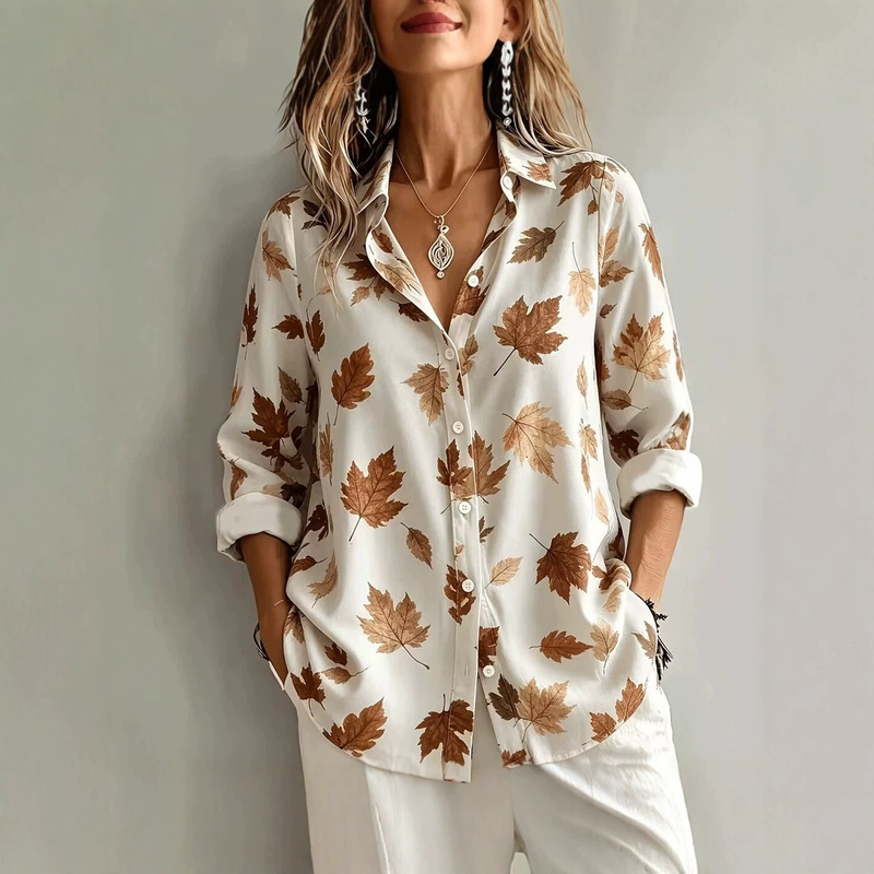 2026 new European and American style long-sleeved printed shirt for women, featuring a lapel collar, loose fit, casual style, and versatile design, suitable for cross-border women's fashion 2026 new European and American style long-sleeved printed shirt for women, featuring a lapel collar, loose fit, casual style, and versatile design, suitable for cross-border women's fashion