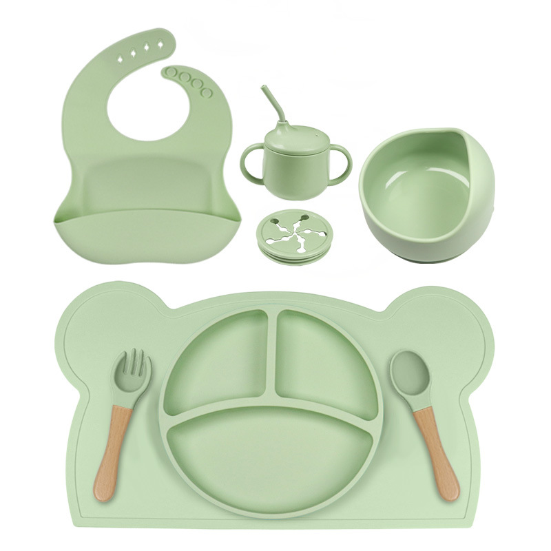 다크 그린 8 조각 곰 placemat 나무 손잡이 포크 스푼