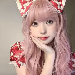 Wang Ming female long hair wig cosplay long curly hair rose pink water wave curly hair natural fluffy round face full head cover