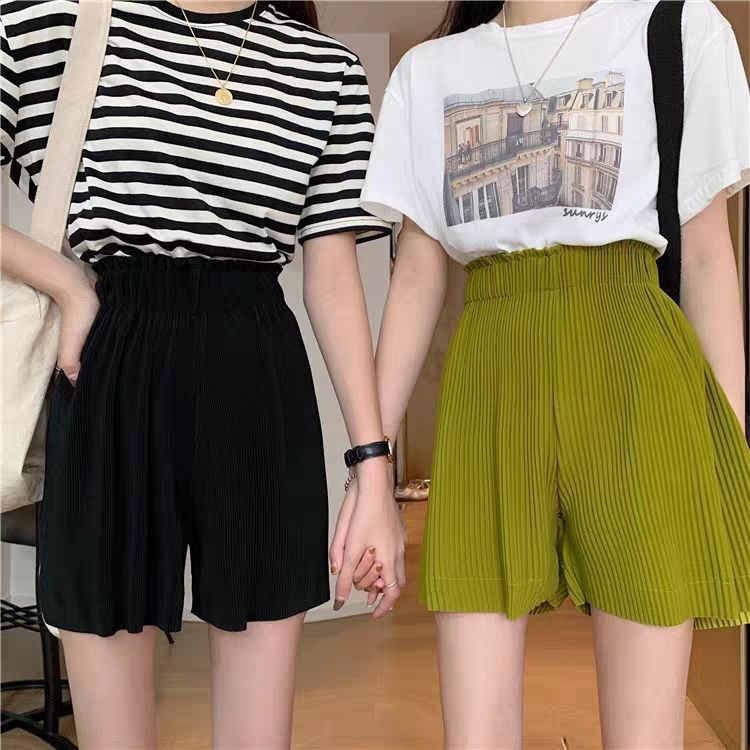 三宅麺のズボンの大きい足の半ズボンの女性の夏の韓国版の高い腰はやせていてゆったりしているカジュアルなズボンの5分のズボンの薄いです。