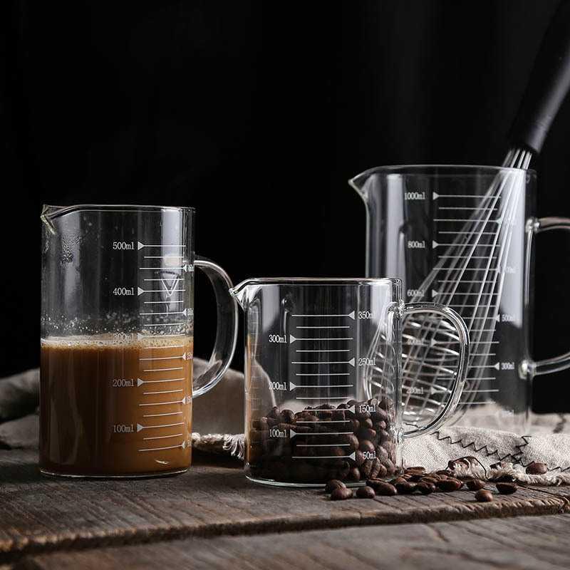 Glass transparent coffee measuring cup scaled