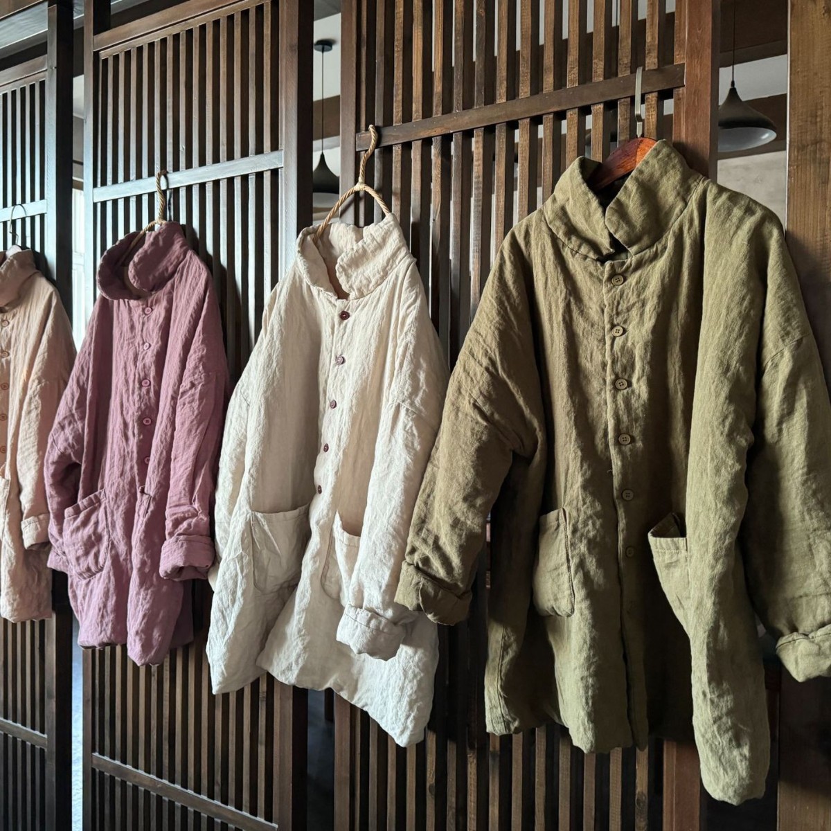 4389高品質砂洗亜麻女装綿服文芸レトロゆるい亜麻綿服の中の長さは綿の上着を挟んでいる