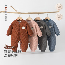 婴儿加厚连体衣150克秋冬绗棉对开哈衣男女宝宝夹棉保暖外穿爬服