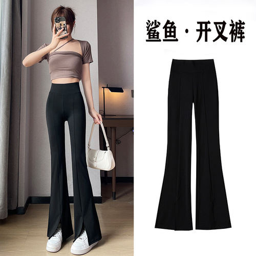 No split // Split shark micro-waist women's spring summer high-waist slimming trumpet pants outerwear horseshoe extended version