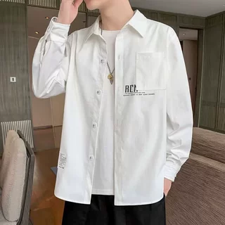 2026新款春秋款长袖衬衫男高级感宽松百搭纯色痞帅休闲衬衣潮