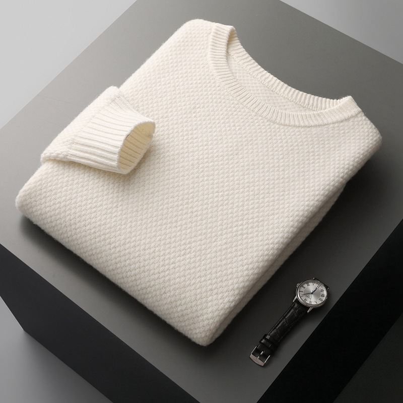 Otoño e invierno suéter de cachemira cuello redondo de los hombres suéter engrosado de color sólido suelta casual negocio bienes genuinos lana suéter de fondo