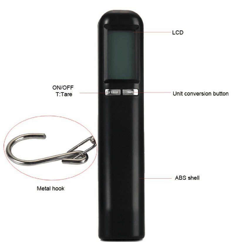 Báscula portátil electrónica de 50 kg para equipaje, con gancho y cinta