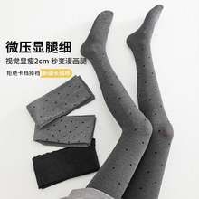 竖纹棉复古波点灰色打底裤女秋冬加绒外穿连裤袜弹力显瘦新款