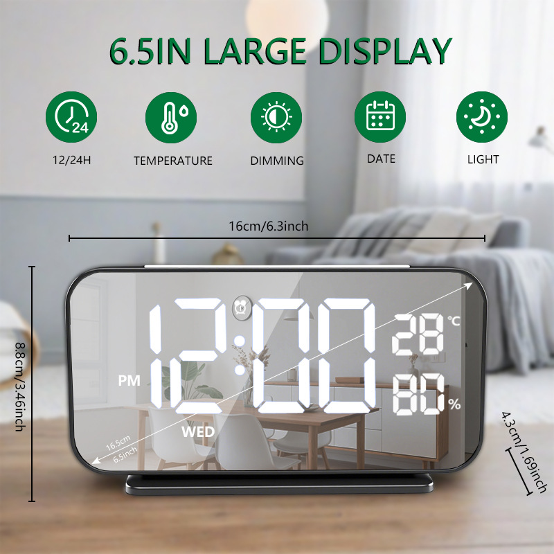 2025 New Temperature and Humidity Digital Alarm Clock Digital Large Screen Silent Display Multi-Function Led Alarm Clock for Kidsren and Students