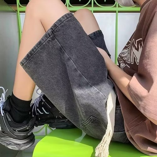 Men's Summer Casual Denim Five-Finger Short Pants with Lacing, Loose Fit, Retro High-Street Mid-Johns