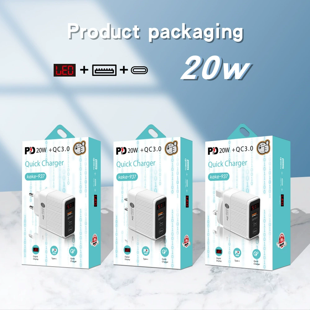 Двухпортовая 20W быстрая зарядка с розеткой QC3.0+PD, европейская и американская/британская вилка, Type-C адаптер питания