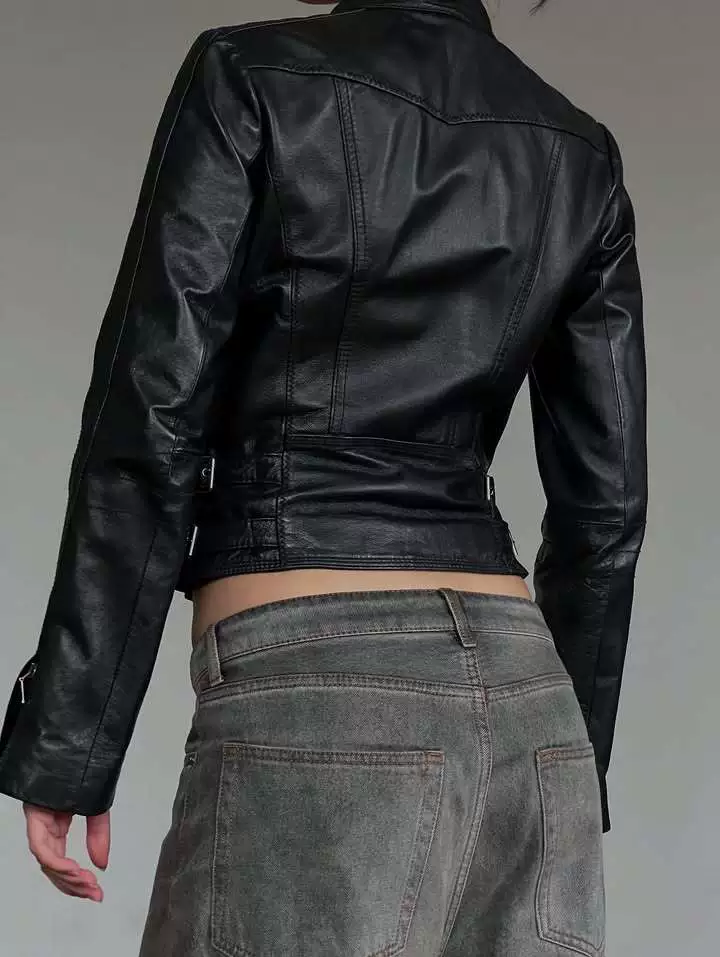 Retro black autumn fitted jacket, American style