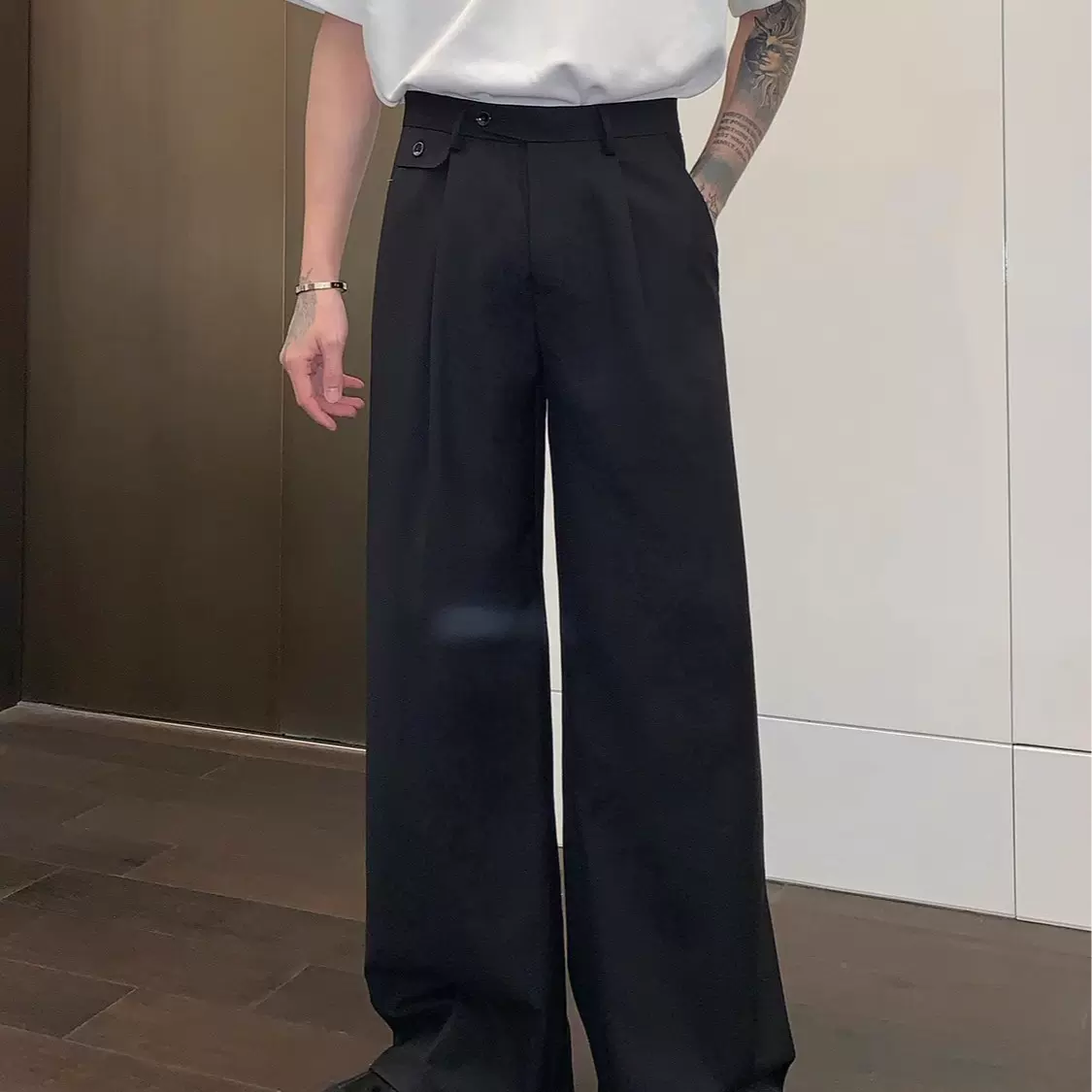 2025韩版免烫垂感休闲西裤男直筒宽松阔腿长裤简约百搭拖地裤