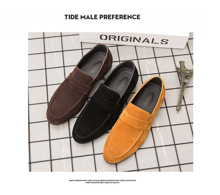 Large Size Men's Lazy Leather Shoes British Style Casual Daily Loafers Simple Suede Slip-on Fashionable Shoes_vogvips.com