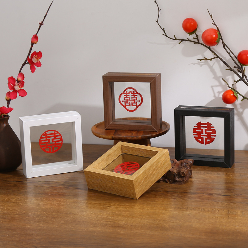 Double-sided transparent glass happy word paper-cut diy photo frame table ornaments wholesale plant specimen frame picture frame