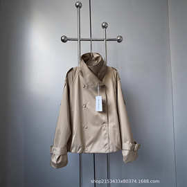 高品质实拍Ac新款英伦风设计感立领短款双排扣风衣外套女