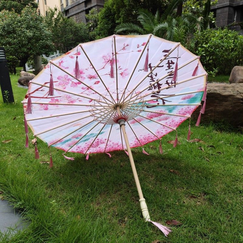 スーパーフェアリーアンティークスタイルの花びらタッセル傘インストールシルク傘写真小道具ダンス傘クラフト古典的な油紙傘|undefined
