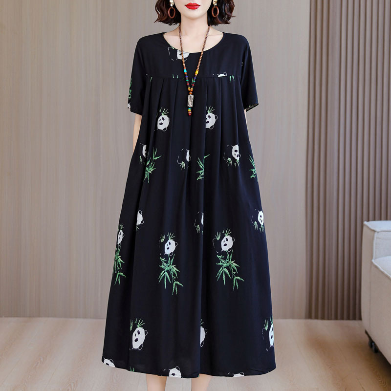 中老年大码碎花棉绸连衣裙女2025夏装新款50多岁中年妈妈气质裙子|undefined