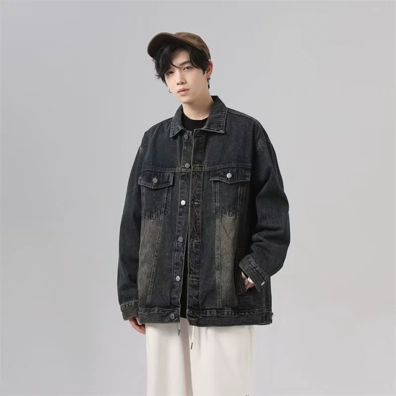 Ретро-джинсовый демисезонный жакет в американском стиле, oversize, стиль высокого класса