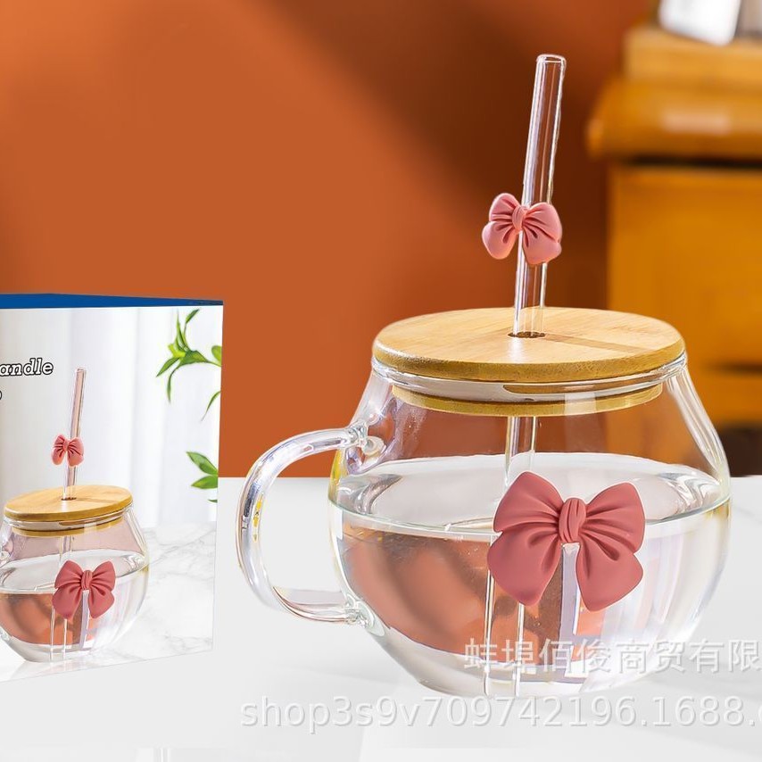 Taza de café de alto valor facial de vidrio transparente con mango de vidrio de alto silicio, taza de paja de hielo de bebidas americanas gordo