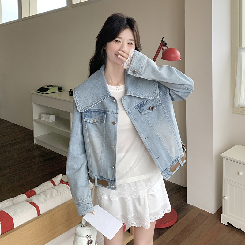 韩系chic减龄娃娃领牛仔外套女秋季2025年新款休闲百搭设计感上衣|undefined